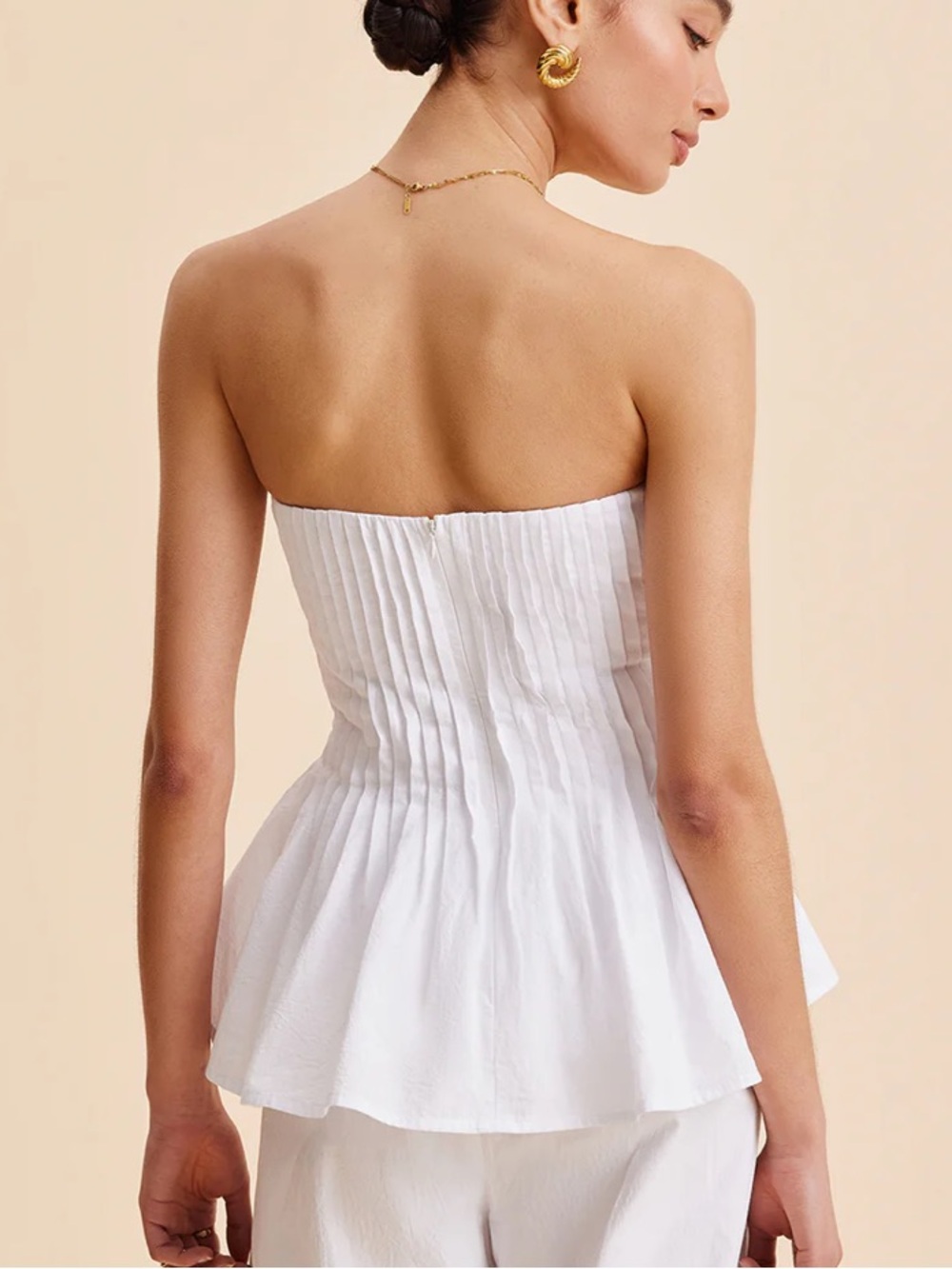 COMMENSE Cotton Pleated Strapless Peplum Top - Picture 4 of 7